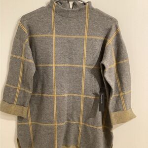 Tahari Grey Windowpane Mock Neck Sweater Meduim